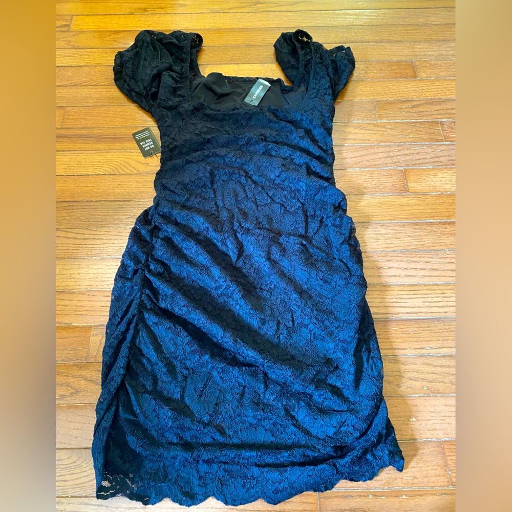 Black Lace Scrunch Dress